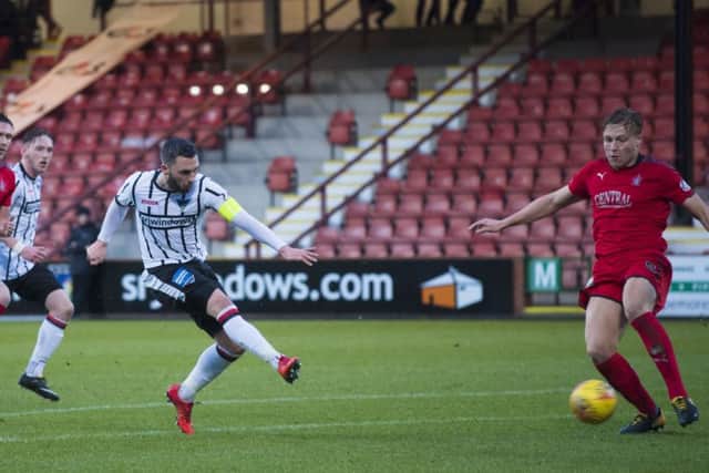 Dunfermline's Nicky Clark opens the scoring in the 2-0 win over Falkirk at East End Park. Picture: Bill Murray/SNS