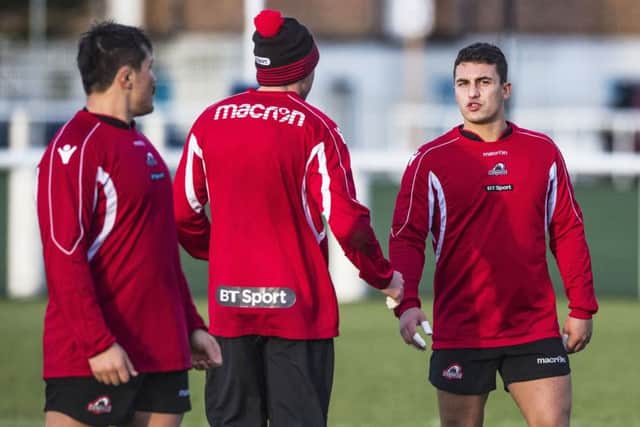 Edinburgh's Damien Hoyland, right, in training. Picture: Gary Hutchison/SNS/SRU