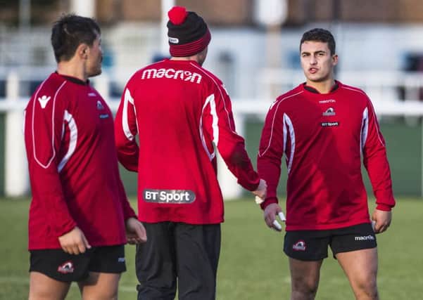 Edinburgh's Damien Hoyland, right, in training. Picture: Gary Hutchison/SNS/SRU