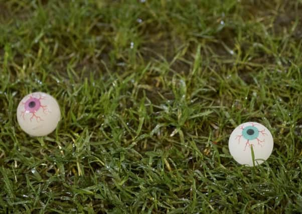 Rubber eyeballs were thrown on to the pitch during the Dunfermline v Falkirk. Picture: Bill Murray/SNS