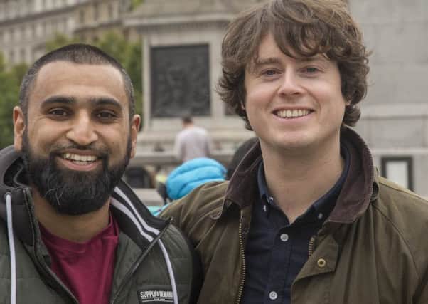 Steve Cairns, (right) from Edinburgh, who has overcome his stammer to become a voice coach, with Mueid Kaleem a pharmacist, he helps on ITV's 'School for Stammerers documentary.'