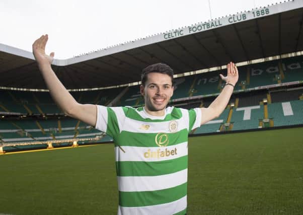 Lewis Morgan is unveiled at Celtic Park where he will play his football next season after finishing the current campaign with St Mirren. Picture: SNS.