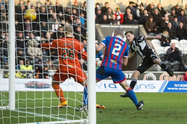 St Mirren's Gavin Reilly scores the only goal of the game. Picture: Ross MacDonald/SNS