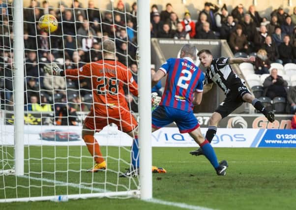 St Mirren's Gavin Reilly scores the only goal of the game. Picture: Ross MacDonald/SNS