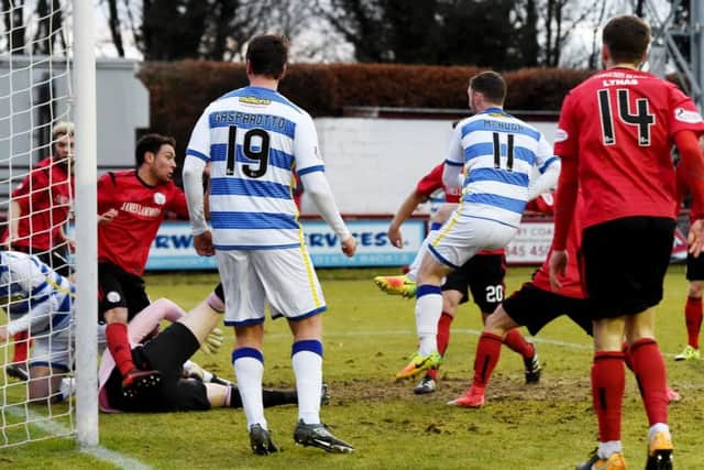 Morton's Bob McHugh equalises against Brechin. Picture: Paul Devlin/SNS