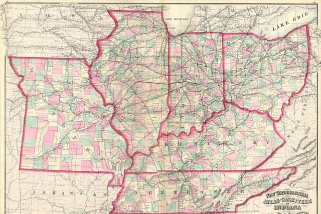 1874 Asher & Adams hand colored map of the Midwest and Central states of Ohio, Indiana, Illinois, Missouri, Kentucky and Tennessee. Picture: Wikimedia Commons