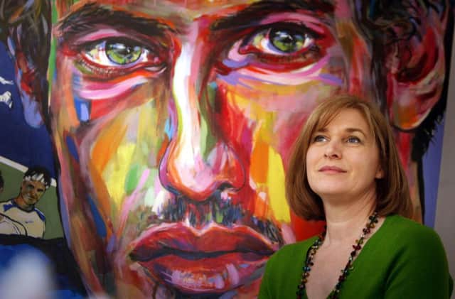 Artist Rosemary Beaton at her studio in Bishopton, Scotland, with her portrait of Scottish tennis player, Andy Murray, which she hopes will net her a place in this year's Royal Academy of Arts Summer Exhibition