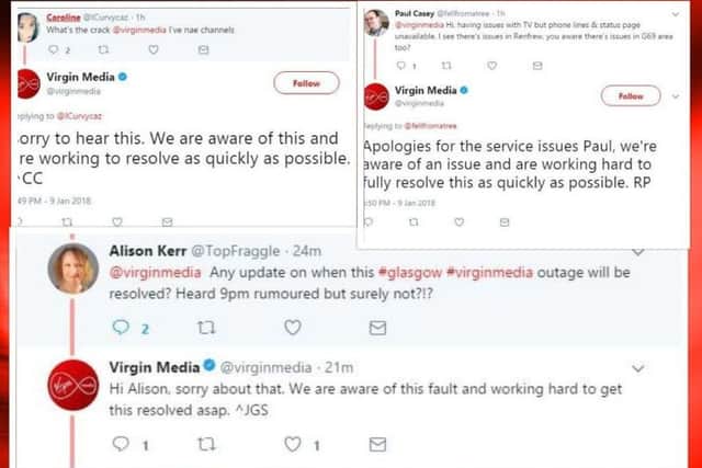 Angry Scots took to twitter to report the outages to Virgin. Picture: Twitter.