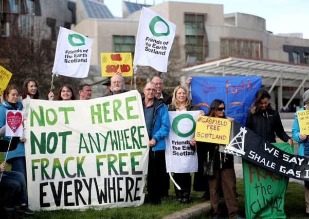 Anti-fracking groups from around Scotland gather to demonstrate outside the Scottish Parliament (Picture: PA)