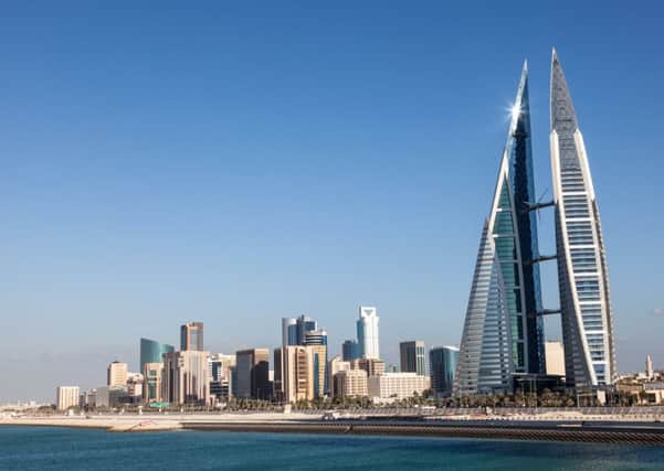 World Trade Center skyscraper and skyline of Manama City, Kingdom of Bahrain, Middle East