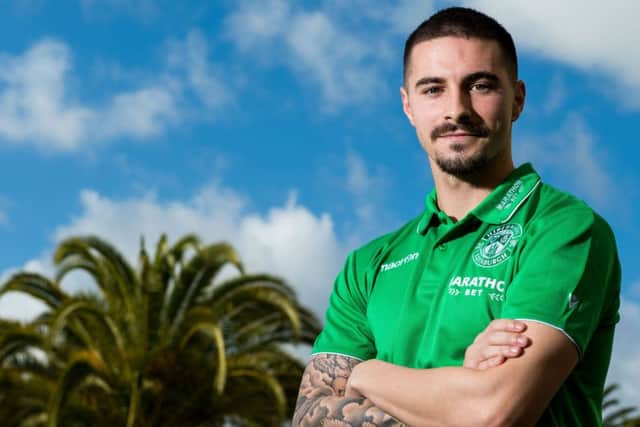 Jamie Maclaren with the Hibs squad at their warm-weather training camp in Portugal..