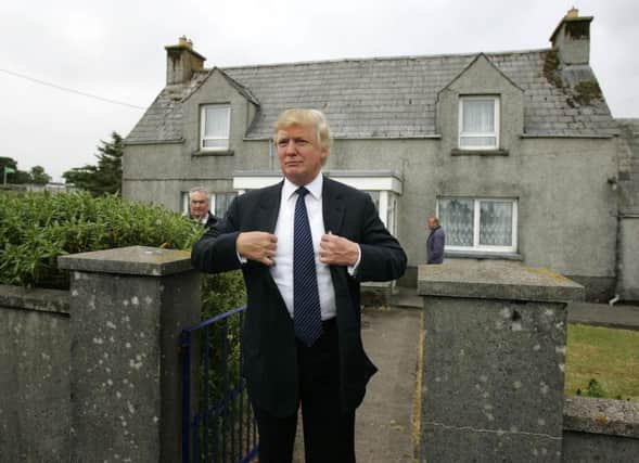 Donald Trump pictured at the house in Tong, on the Isle of Lewis, where his mother was brought up before she emigrated to the United States. Picture: PA