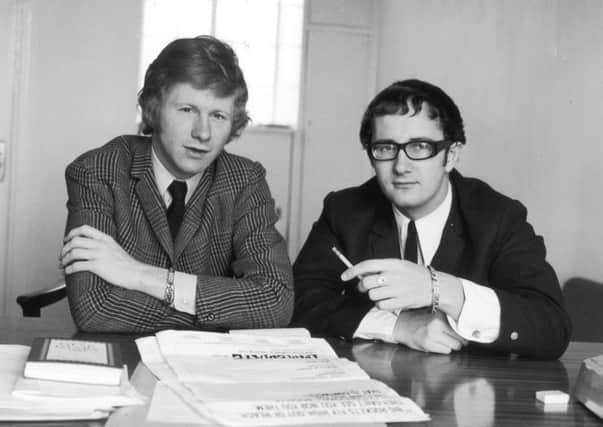 Tony Calder, right, and  Andrew Loog Oldham in 1965.  (Photo by William H. Alden/Evening Standard/Getty Images)