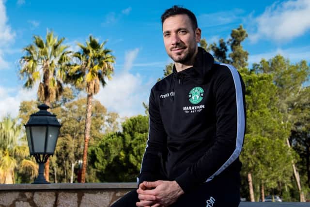 Ofir Marciano takes a break at Hibs Algarve training camp. Picture: SNS.