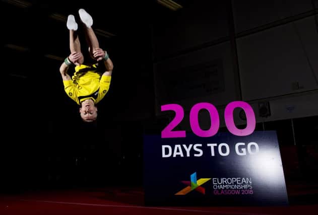 Gymnast Fraser Lyne marks 200 days until the start of the 2018 European Championships in Glasgow. Picture: Gary Hutchison/SNS