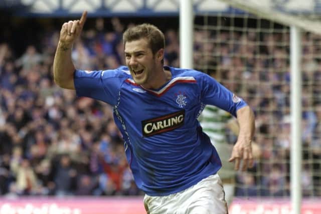 Kevin Thomson scores for Rangers against Celtic in 2008. Picture: Robert Perry
