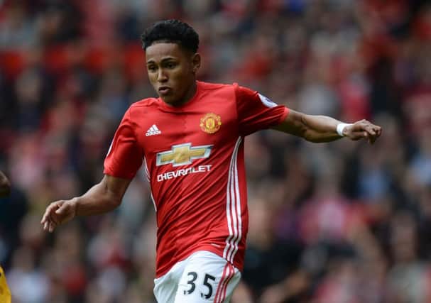 Manchester United's Demetri Mitchell has joined Hearts on loan until the end of the season. Picture: AFP/Getty.