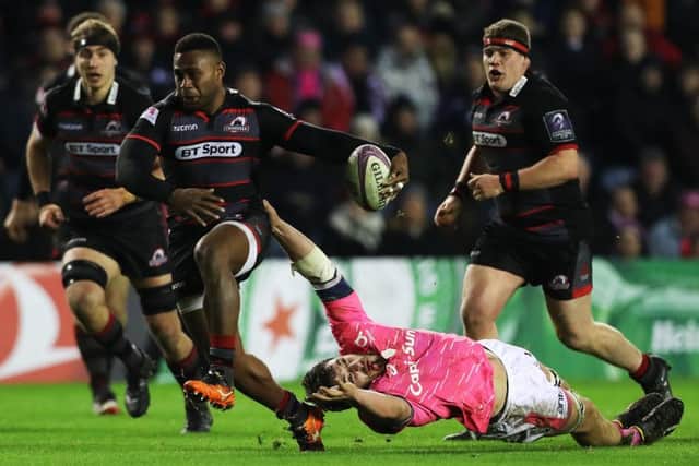 Edinburgh's late try-scorer Junior Rasolea drives forward against Stade Francais. Picture: Ian MacNicol/Getty Images