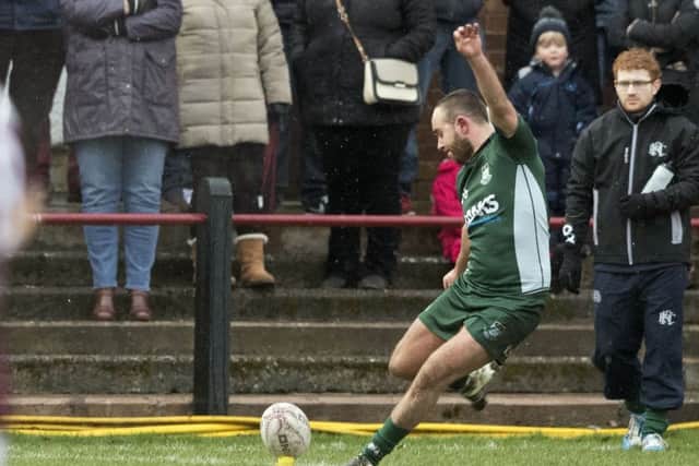 Lee Armstrong's conversion helped give Hawick a half-time lead. Picture: SNS/SRU.