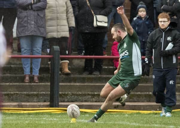 Lee Armstrong's conversion helped give Hawick a half-time lead. Picture: SNS/SRU.