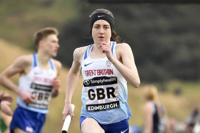 Laura Muir out in front as Team GB claimed victory in the Great Edinburgh XCountry 4x1km relay. Picture: SNS.