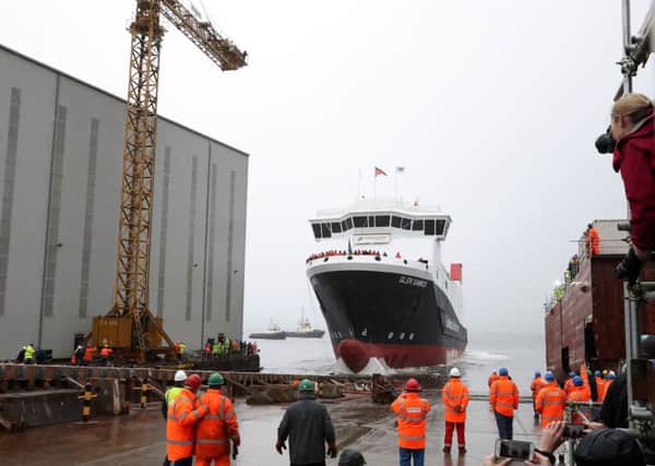 The MV Glen Sannox, the UK's first dual-fuel ferry, is launched at Ferguson Marine Engineering in Port Glasgow. Picture: PA