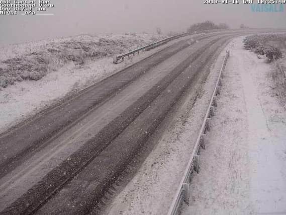 Snow on the A68 at Carter Bar near the English Border this morning. Picture: Amey Trunk Roads