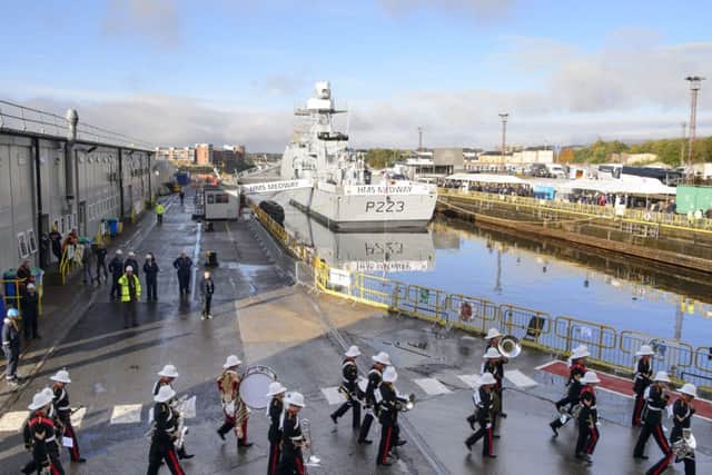 The naming cermony of HMS Medway at BAE's Scotstoun yard in 2017. Picture:
John Linton/BAE