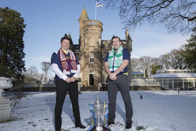 Former Hearts boss Paulo Sergio, left, and ex-Hibs manager Alan Stubbs at Carlowrie Castle, Edinburgh, ahead of Sundays William Hill Scottish Cup derby at Tynecastle. Picture: Steve Welsh