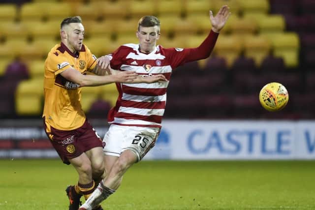 Allan Campbell and Lewis Ferguson clashed during Motherwell's Scottish Cup tie with Hamilton. Picture: SNS Group
