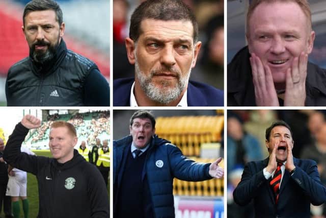 From top left clockwise: Derek McInnes, Slaven Billic, Alex McLeish, Malky Mackay, Tommy Wright and Neil Lennon have all been mentioned as possible candidates for the Scotland job. Pictures: SNS/Getty