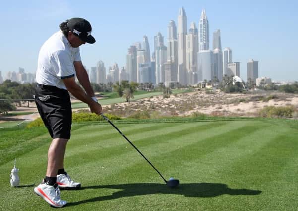 World No 7 tees off at te eighth holes at Emirates Golf Club in a practice round for the Omega Dubai Desert Classic. Picture: Getty Images