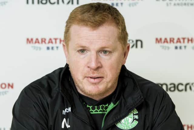 Hibs manager Neil Lennon addresses the media at the East Mains training centre. Picture: Craig Williamson/SNS