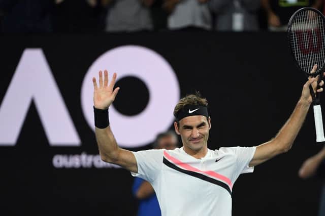 Roger Federer celebrates beating Tomas Berdych in the quarter-finals. Picture: AFP/Getty Images