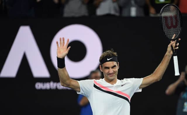 Roger Federer celebrates beating Tomas Berdych in the quarter-finals. Picture: AFP/Getty Images