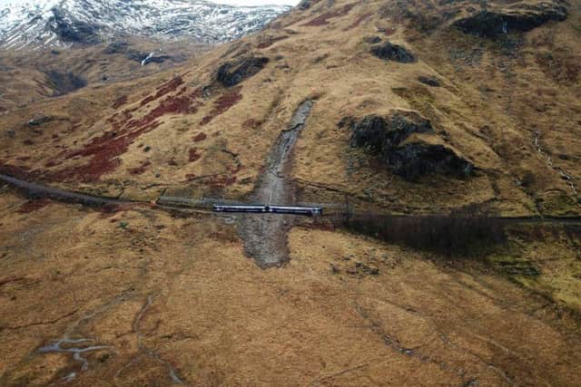 The ScotRail train caught in a landslip near Glenfinnan. Picture: Network Rail