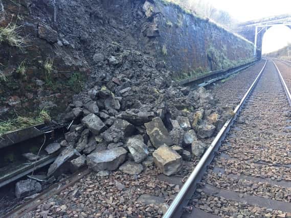 The landslip near Winchburgh on the main Edinburgh-Glasgow line. Picture: ScotRail Alliance