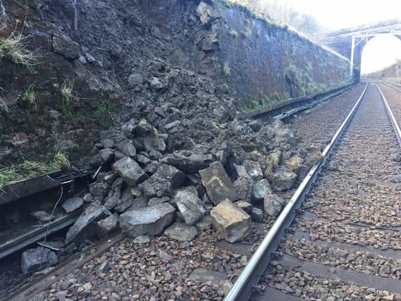 The landslip near Winchburgh on the main Edinburgh-Glasgow line. Picture: ScotRail Alliance