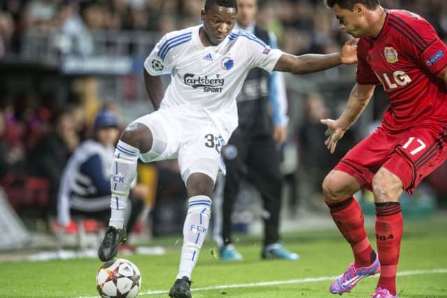 Danny Amankwaa, left, appearing for Copenhagen in a Champions League match against Bayer Leverkusen in 2014. Picture: Getty