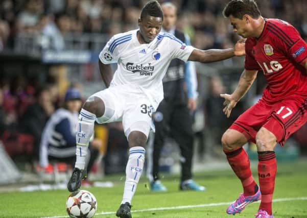 Danny Amankwaa, left, appearing for Copenhagen in a Champions League match against Bayer Leverkusen in 2014. Picture: Getty