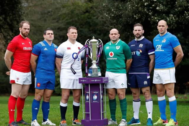 The Six Nations captains with the trophy. Picture: Adrian Dennis/AFP/Getty