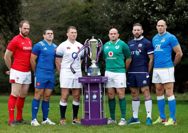 The Six Nations captains with the trophy. Picture: Adrian Dennis/AFP/Getty