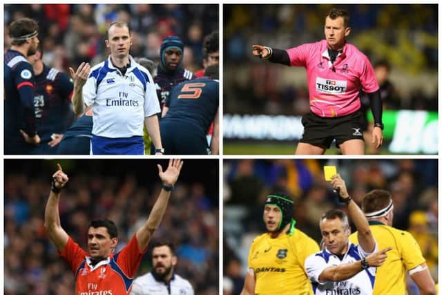 Clockwise from top left: Wayne Barnes, Nigel Owens, John Lacey and Pascal Gauzere will take charge of Scotland's Six Nations matches. Pictures: Getty Images