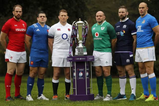 The Six Nations captains, from left: Wales - Alun Wyn Jones, France - Guilhem Guirado, England - Dylan Hartley, Ireland - Rory Best, Scotland - John Barclay and Italy - Sergio Parisse. Picture: Frank Augstein/AP
