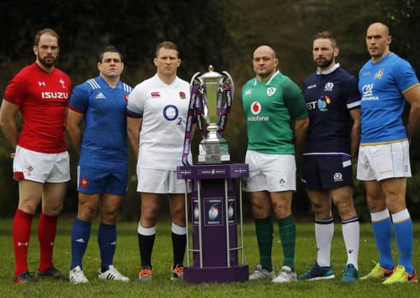The Six Nations captains, from left: Wales - Alun Wyn Jones, France - Guilhem Guirado, England - Dylan Hartley, Ireland - Rory Best, Scotland - John Barclay and Italy - Sergio Parisse. Picture: Frank Augstein/AP