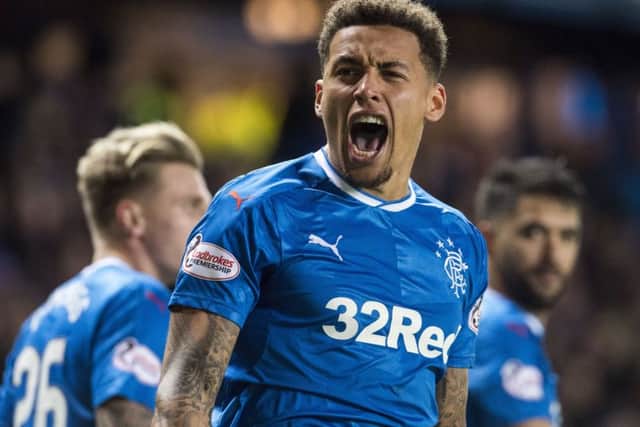James Tavernier celebrates his penalty for Rangers against Aberdeen. Picture: Craig Foy/SNS