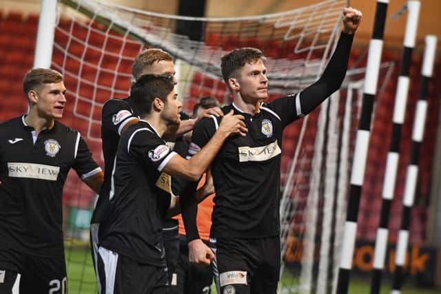 St Mirren's Jack Baird celebrates after scoring to make it 2-1. Picture: SNS