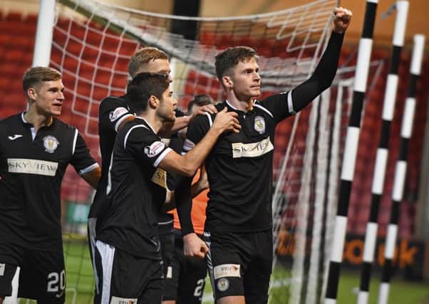 St Mirren's Jack Baird celebrates after scoring to make it 2-1. Picture: SNS