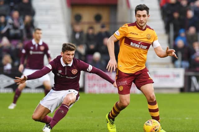 Hearts' Ross Callachan and Motherwell's Carl McHugh. Picture: SNS/Craig Foy