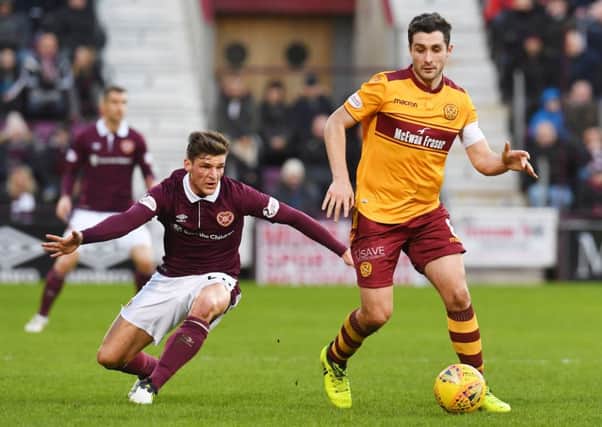 Hearts' Ross Callachan and Motherwell's Carl McHugh. Picture: SNS/Craig Foy